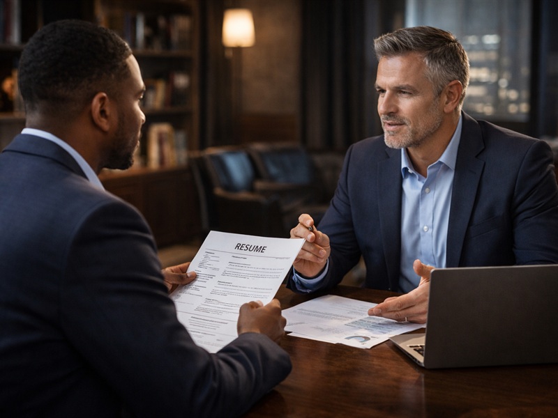 Resume building and interview preparation session in a premium professional setting