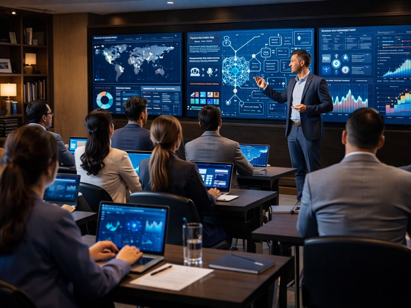 Corporate training workshop on analytics AI and software tools in a premium seminar room