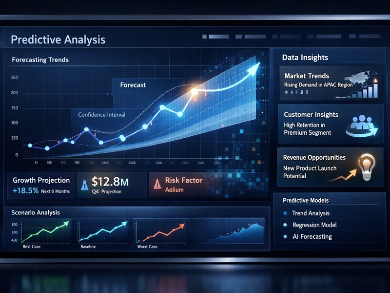 Predictive analytics visual showing forecasting and trend modeling