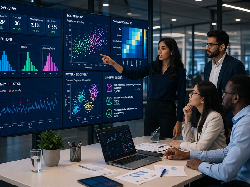 Exploratory data analysis visual with patterns and anomaly detection charts